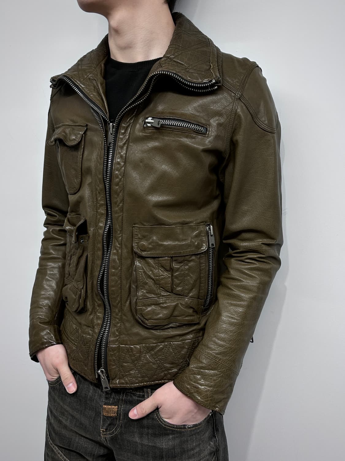 더블 지퍼 하이넥 램스킨 자켓 상품이미지2