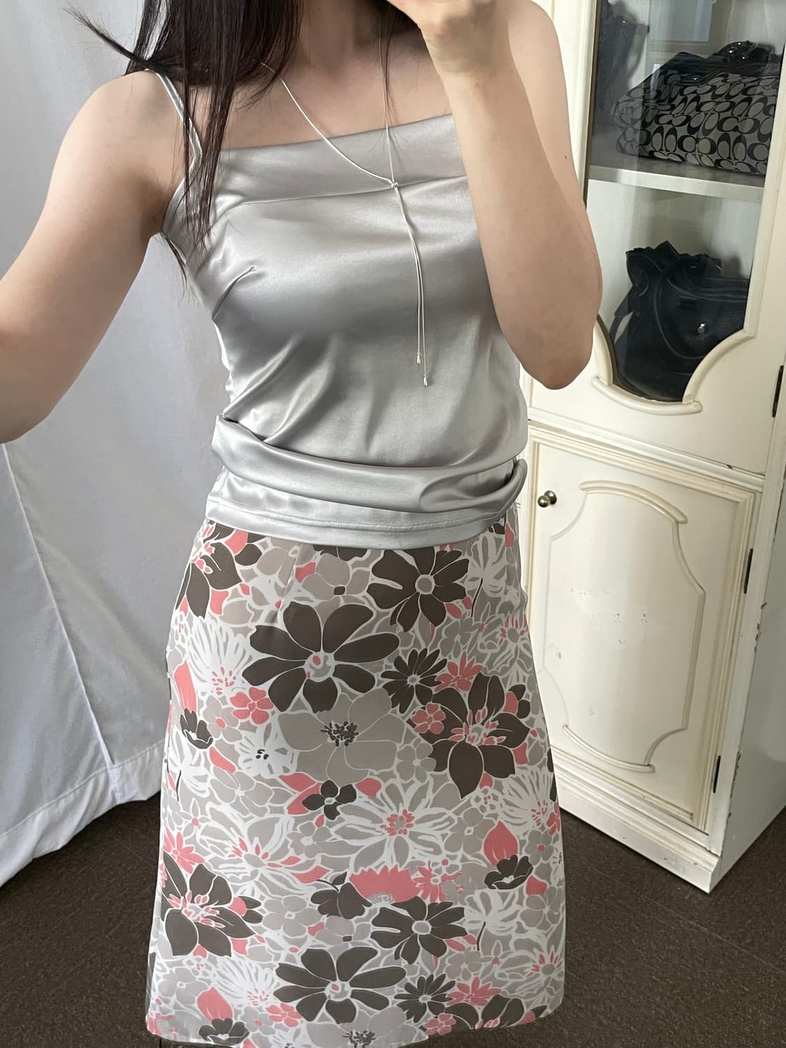 LAUTREAMONT pink  grey floral midi skirt 상품이미지8