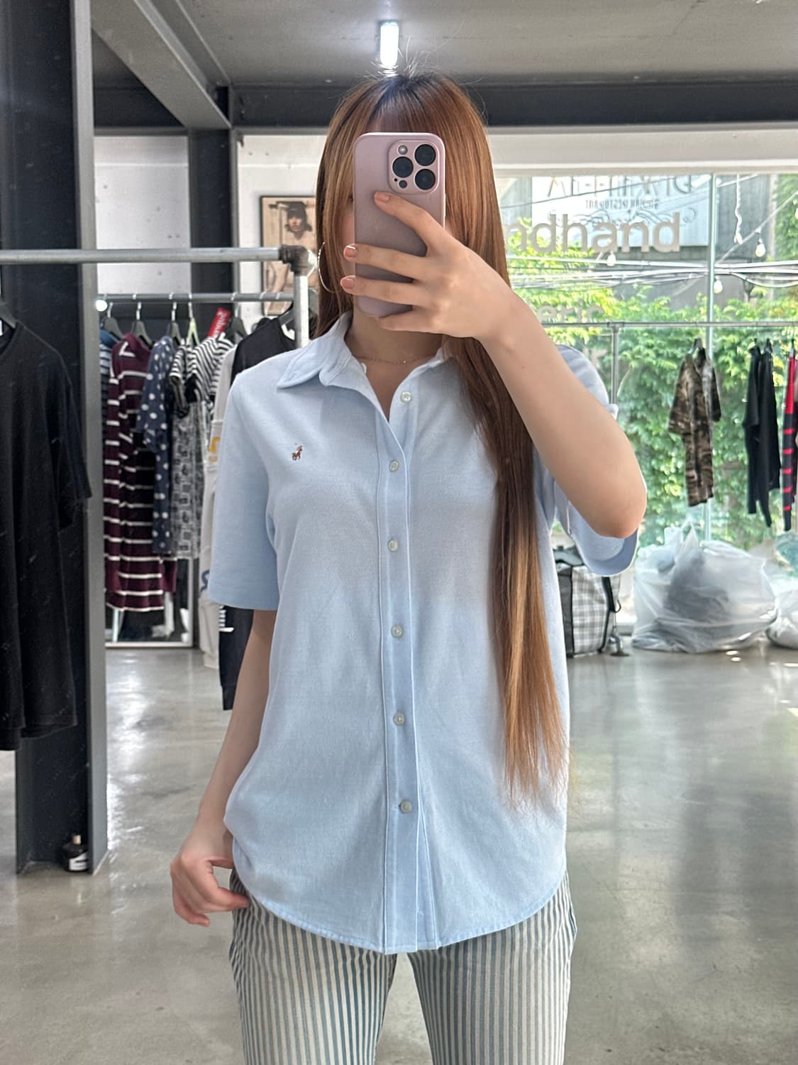폴로 큐알텍 포니 반팔 셔츠 스카이블루 상품이미지3