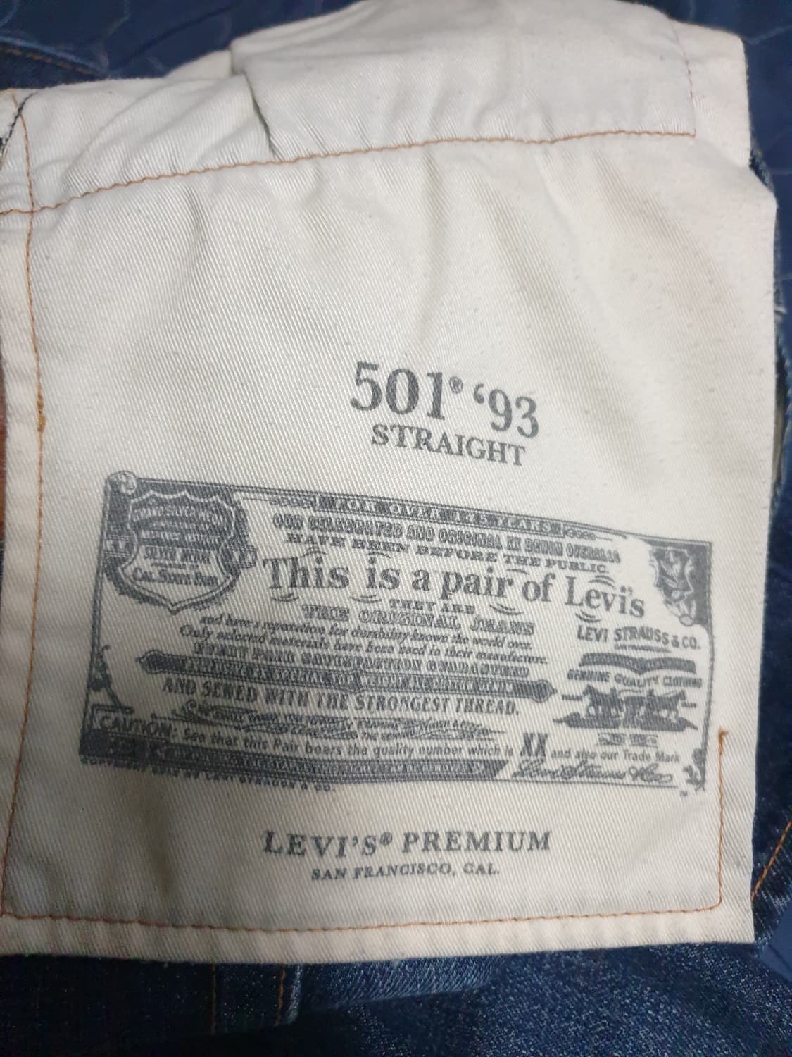 리바이스 501 1993 프리미엄 스트레이트 워싱 셀비지 데님진(32) 상품이미지9
