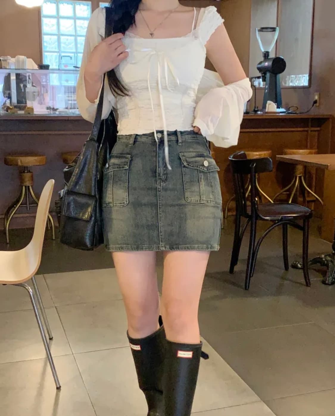 코디 Set 👚👗 카고 데님 스커트 & 반팔 블라우스  상품이미지2