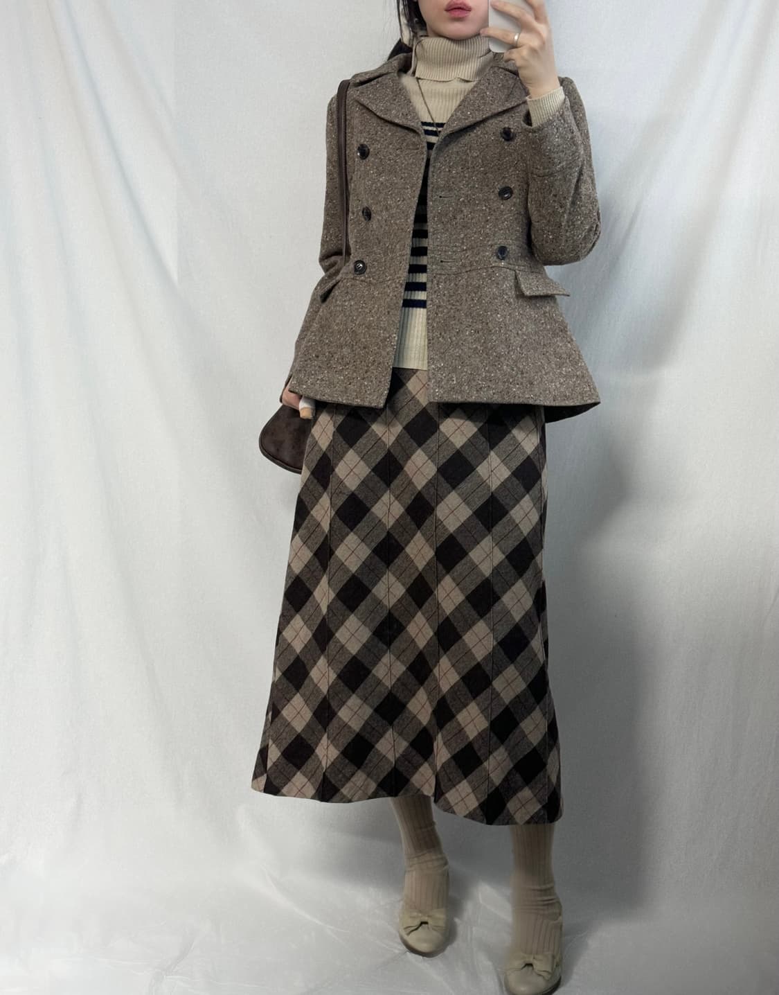 울 체크 패턴 롱 스커트 상품이미지6