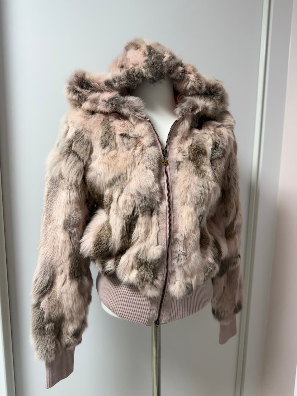 빈티지 핑크 래빗퍼 퍼자켓 투웨이 후드집업 상품이미지1