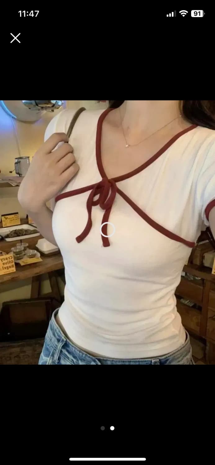 제니오 리본 숏 슬리브 아이보리 상품이미지1