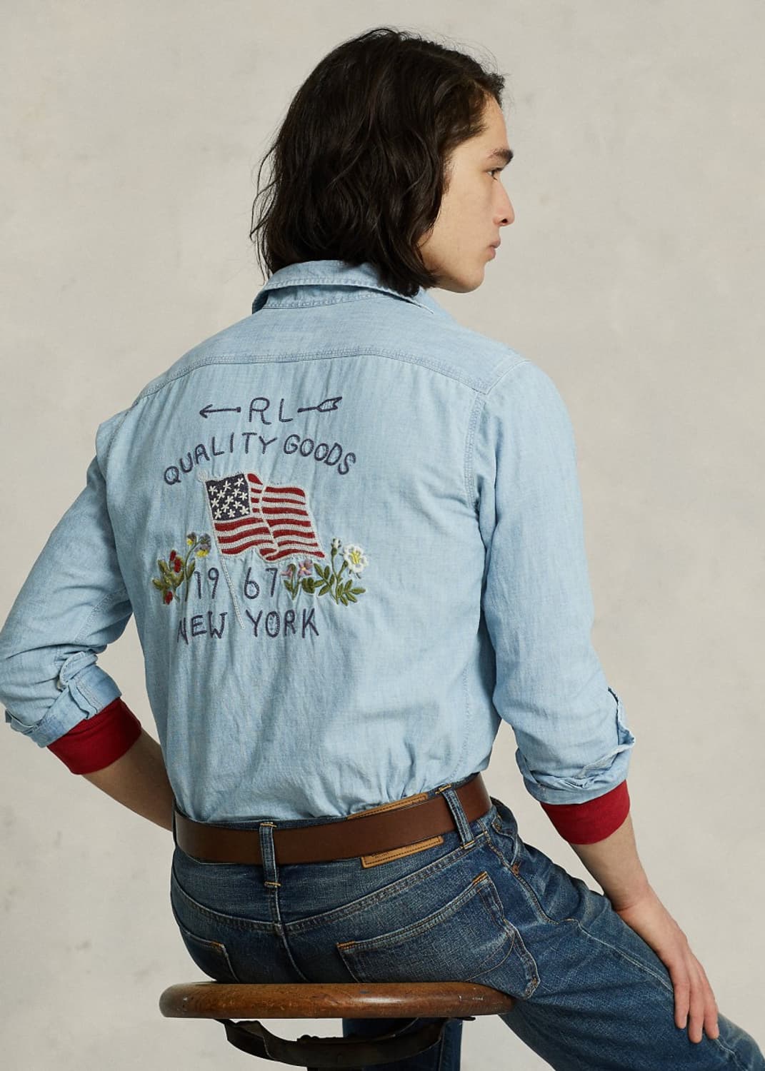 폴로 랄프로렌 성조기 자수 샴브레이 셔츠 L 클래식핏 상품이미지8