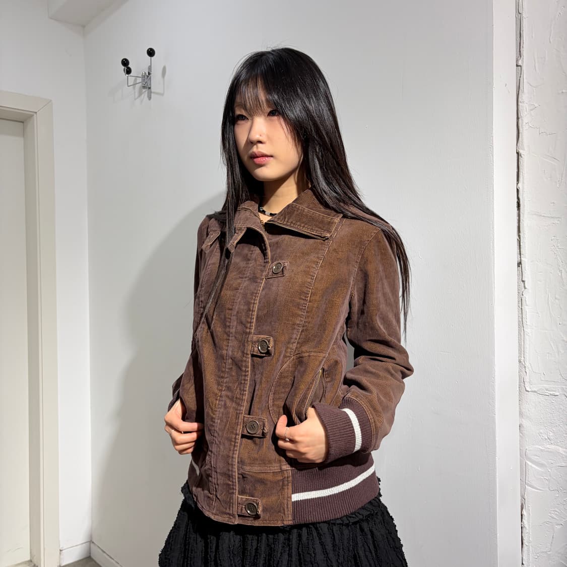 Enrico Coveri 브라운 코듀로이 단추 집업 자켓 상품이미지2