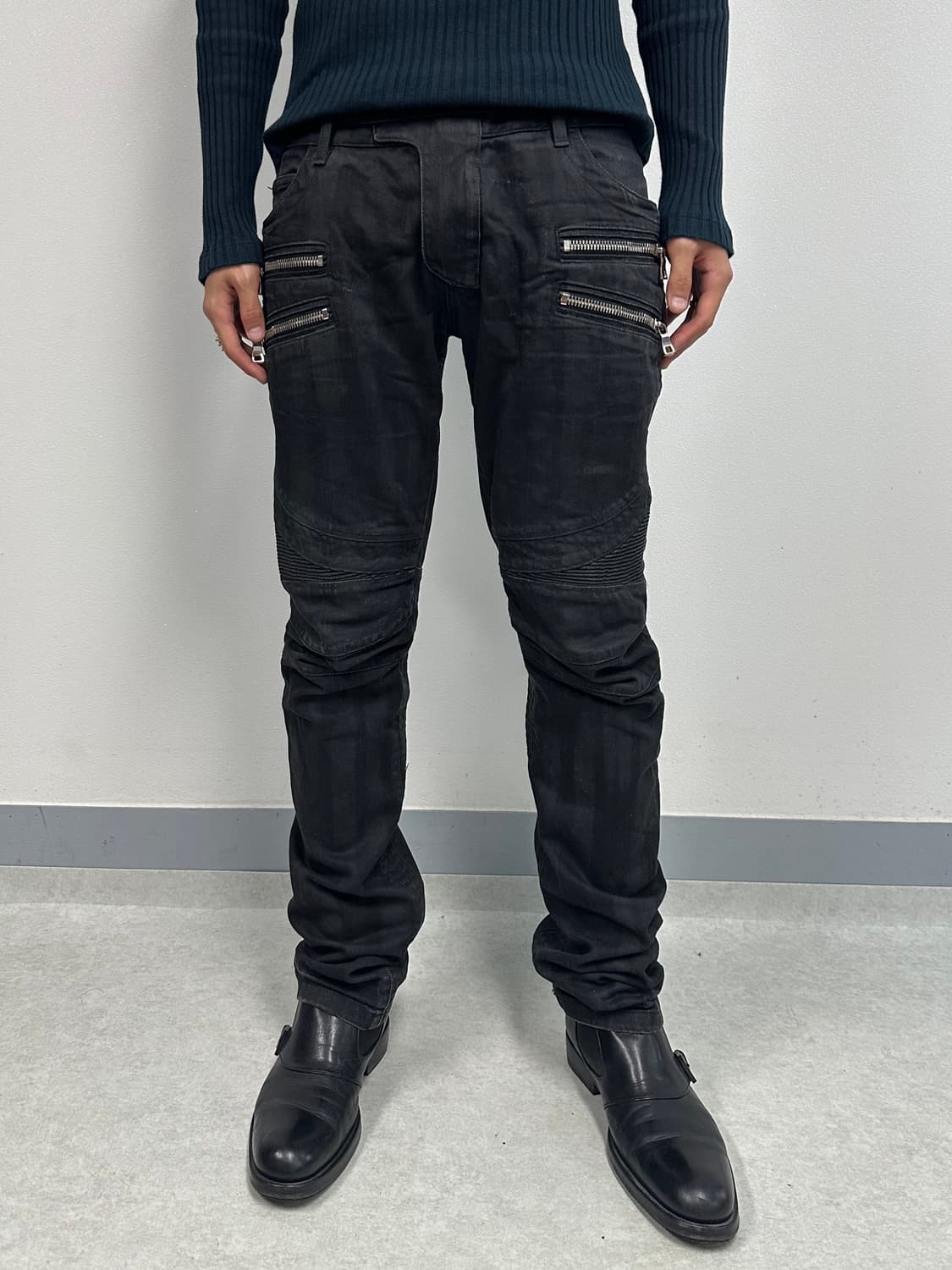 발망 더블 지퍼 바이커 진 상품이미지1