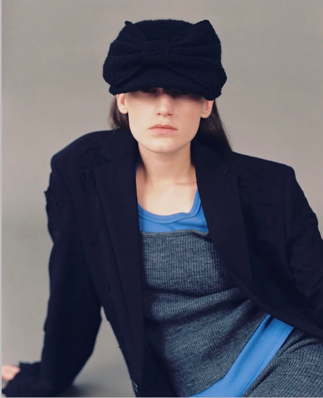 어썸니즈 리본 벨보이 캡 울블랙 상품이미지3