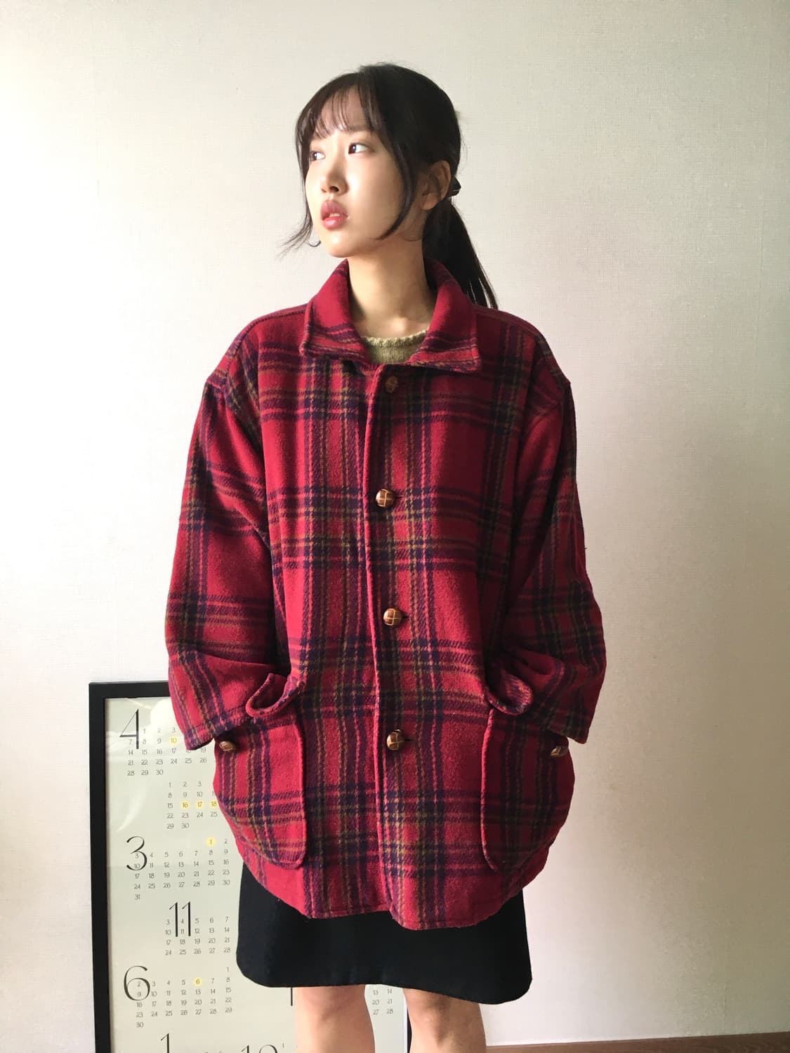 체크 버튼 하프 울코트 상품이미지7