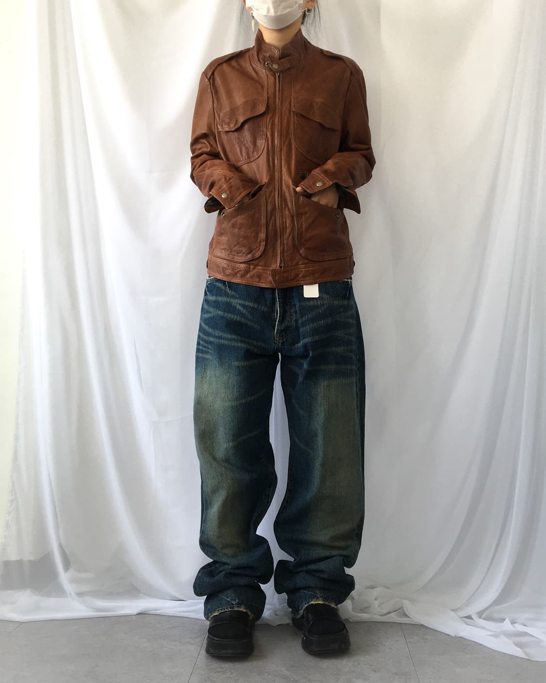 High neck multi pocket lamb leather jack 상품이미지8