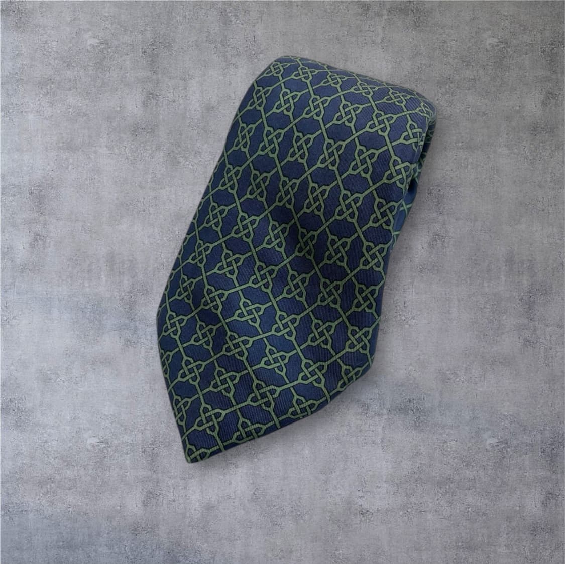 에르메스 Hermes 네이비 그린 셀틱 매듭 패턴 실크 넥타이 상품이미지7