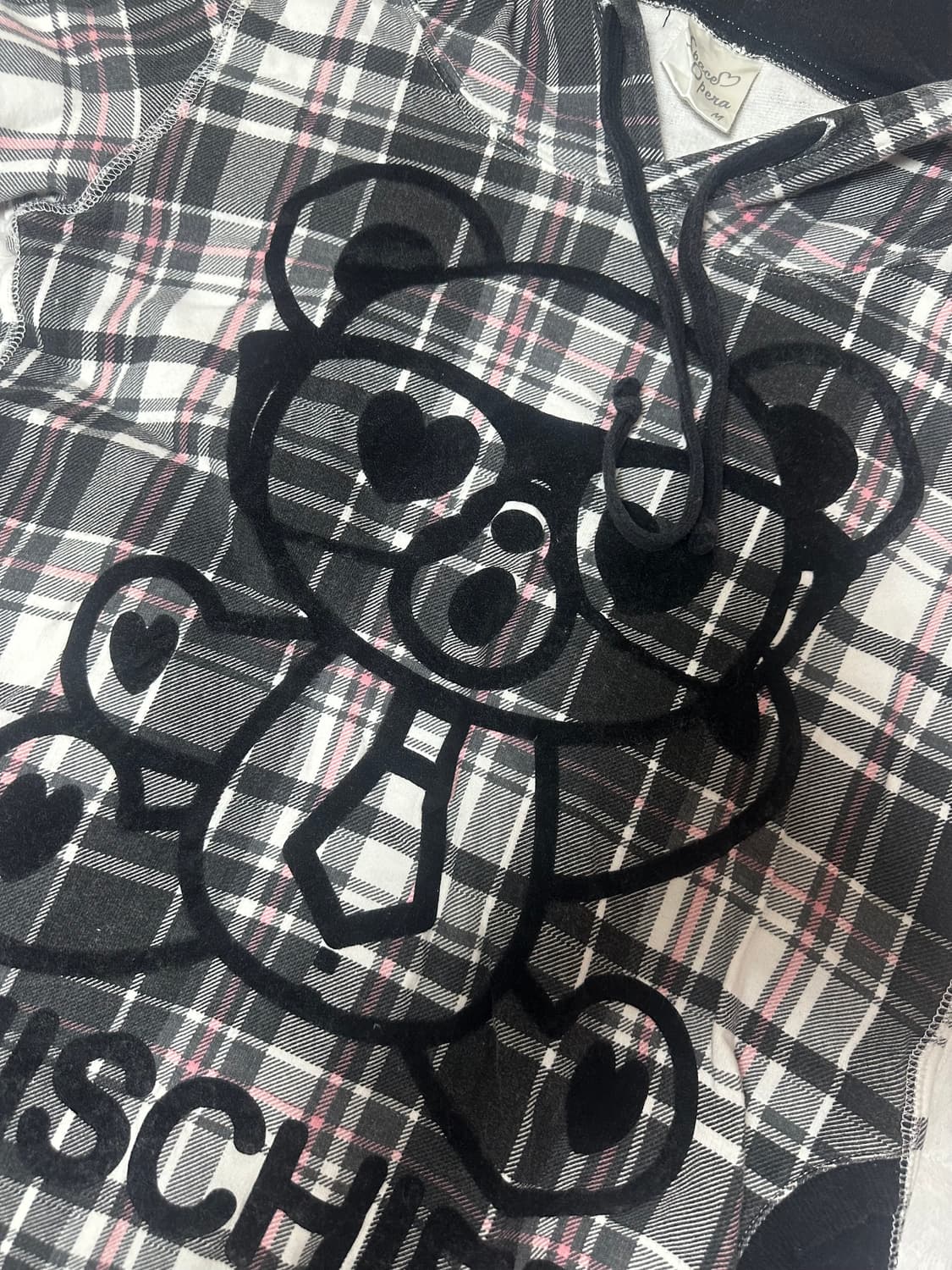  안경 곰돌이 체크 반팔 후드 갸루 상품이미지2