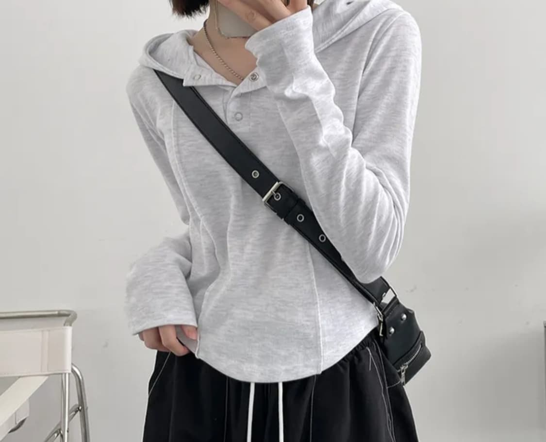 에이블리 통통 똑딱이 후드 슬림 티셔츠 [백염/2] 상품이미지2