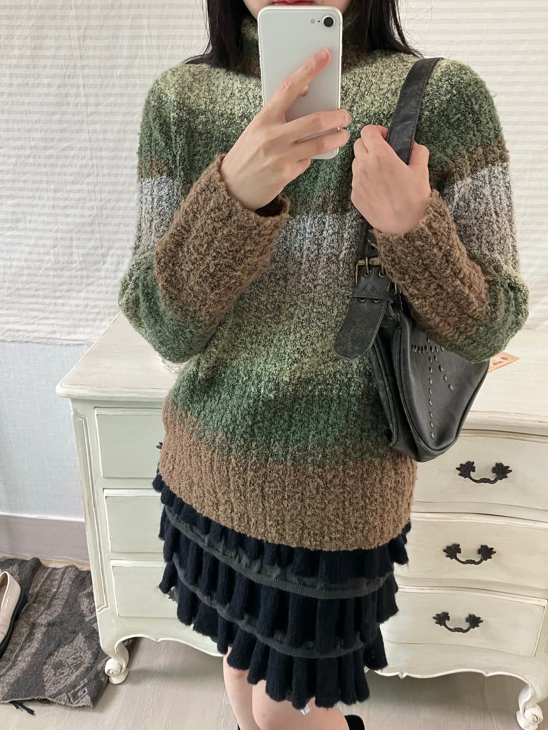 jpn vintage 그린 브라운 스트라이프 니트 y2k 스트릿 갸루 펑 상품이미지3