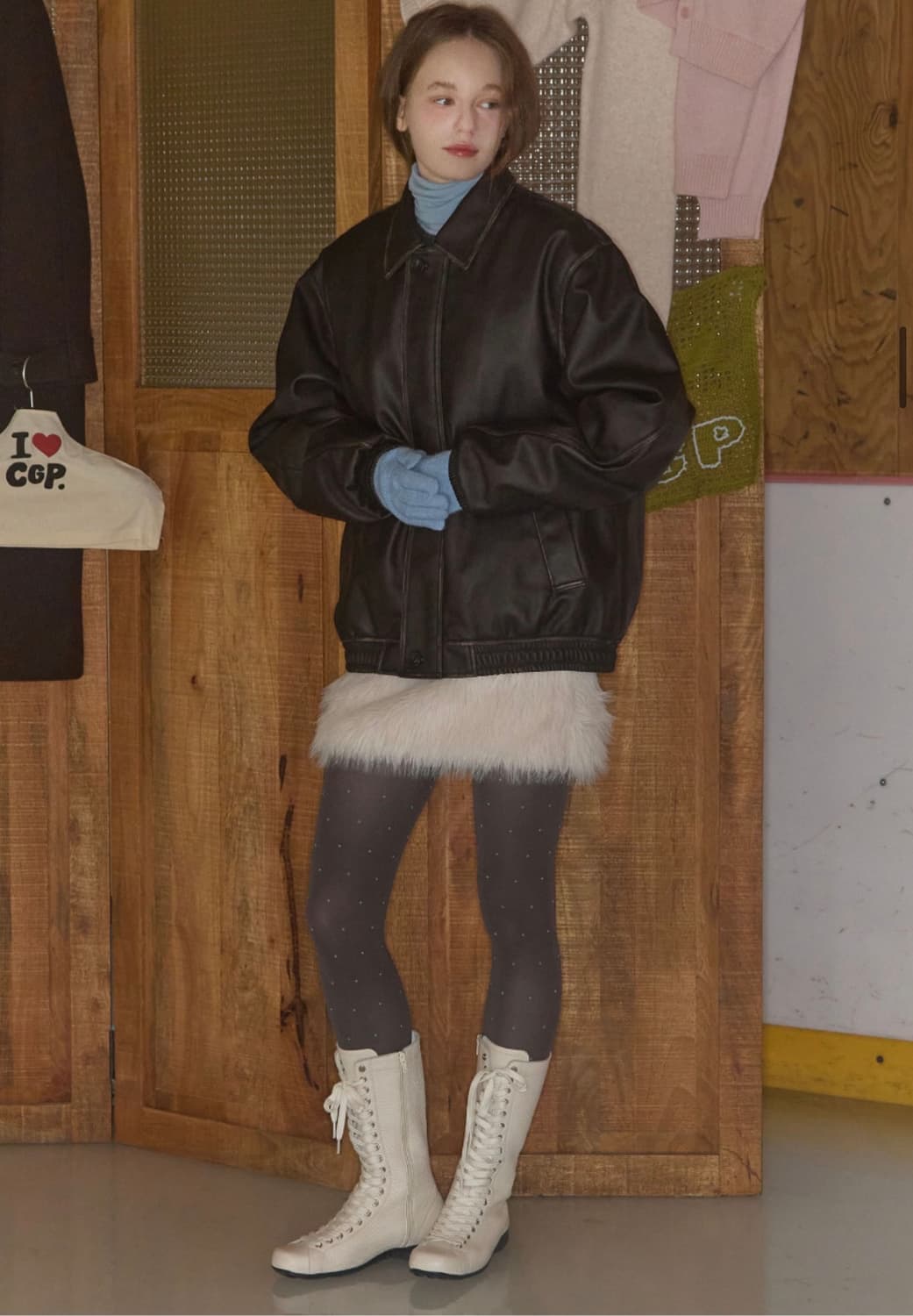 코드그라피 faux 레더 패디드 블루종 자켓 상품이미지2