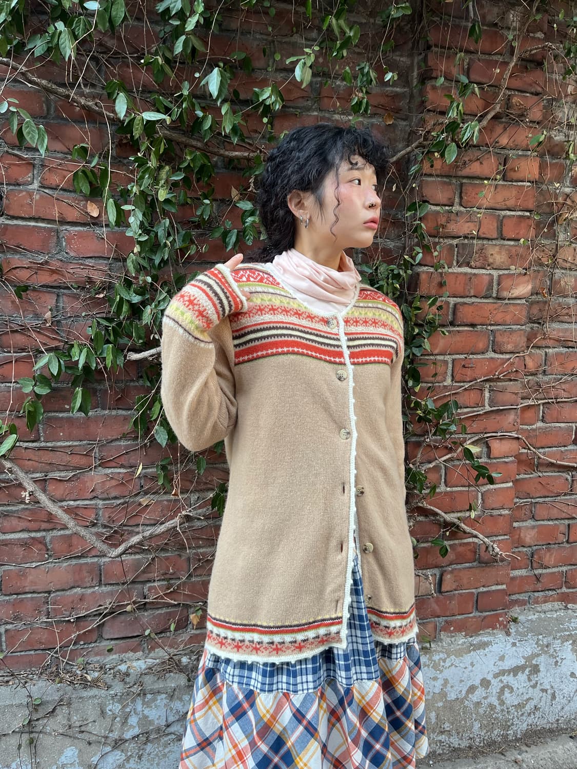 빈티지 패턴 포인트 니트 카디건 상품이미지2