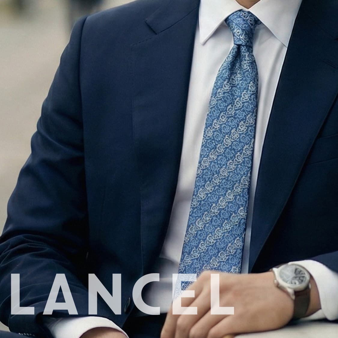 란셀 실크 블루 올오버 패턴 넥타이 8.8cm A+등급 K1893 상품이미지1
