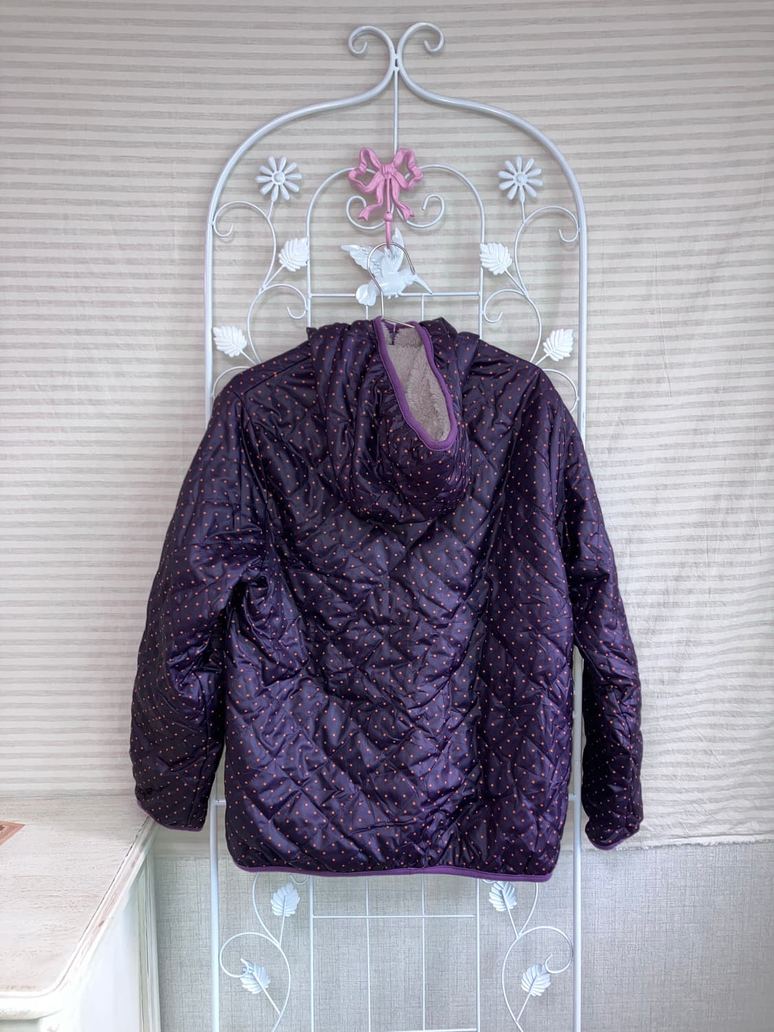 jpn vintage 퍼플 도트 후드 플리스 y2k 스트릿 갸루 펑키 일 상품이미지5