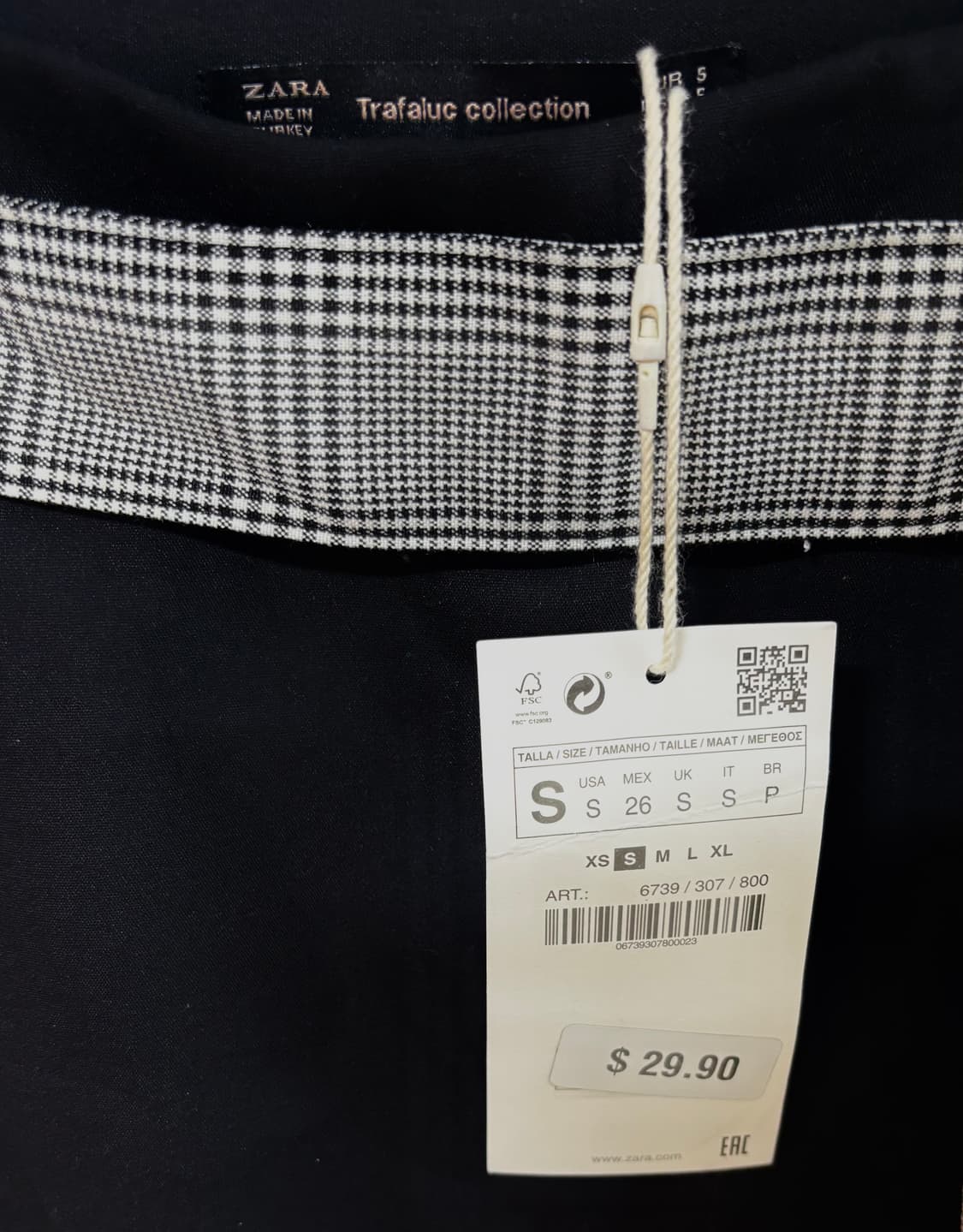 ZARA 블랙 체크 벨트 치마바지 상품이미지3