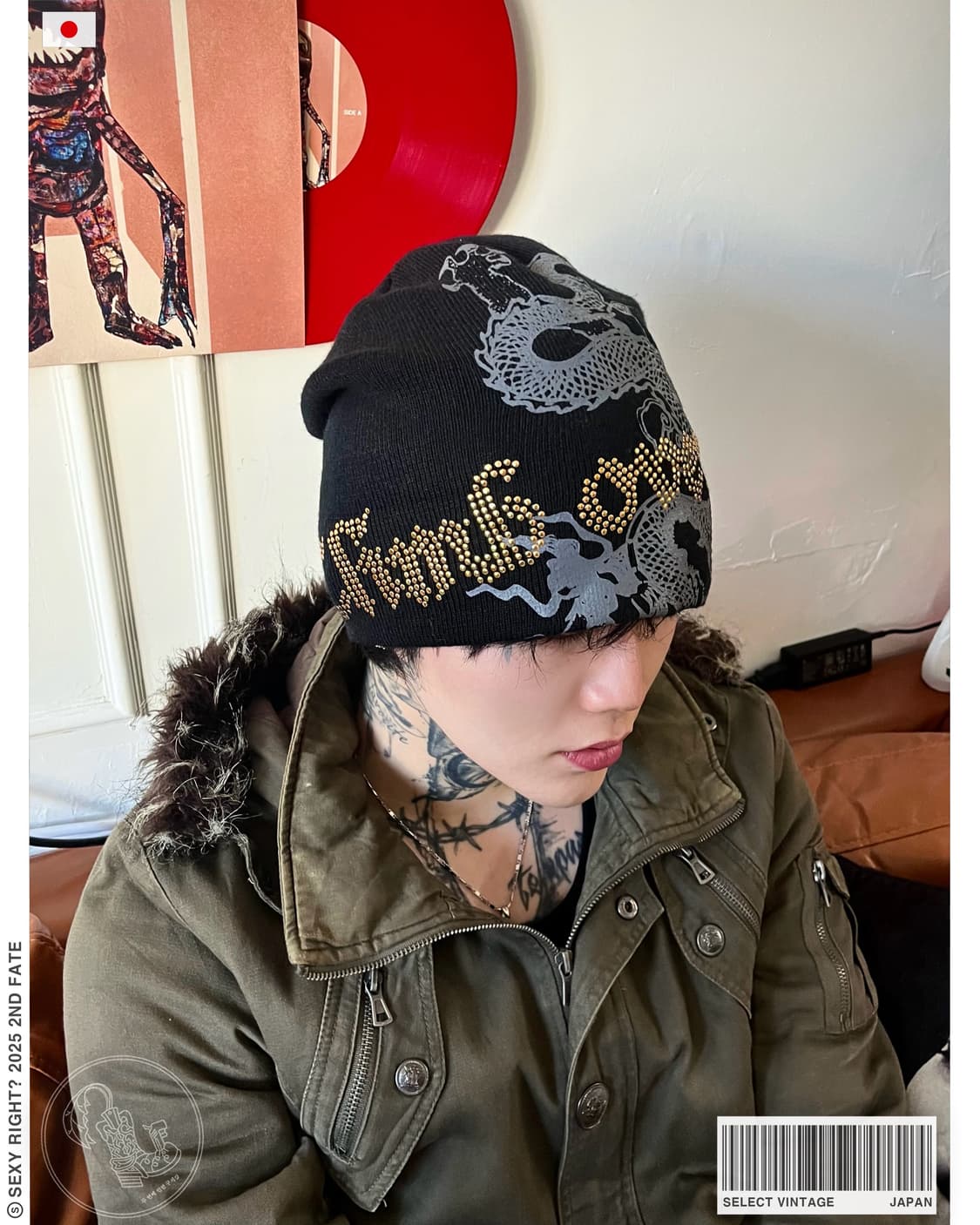 90-00s JPN Vintage Dragon Studs Beanie 상품이미지1