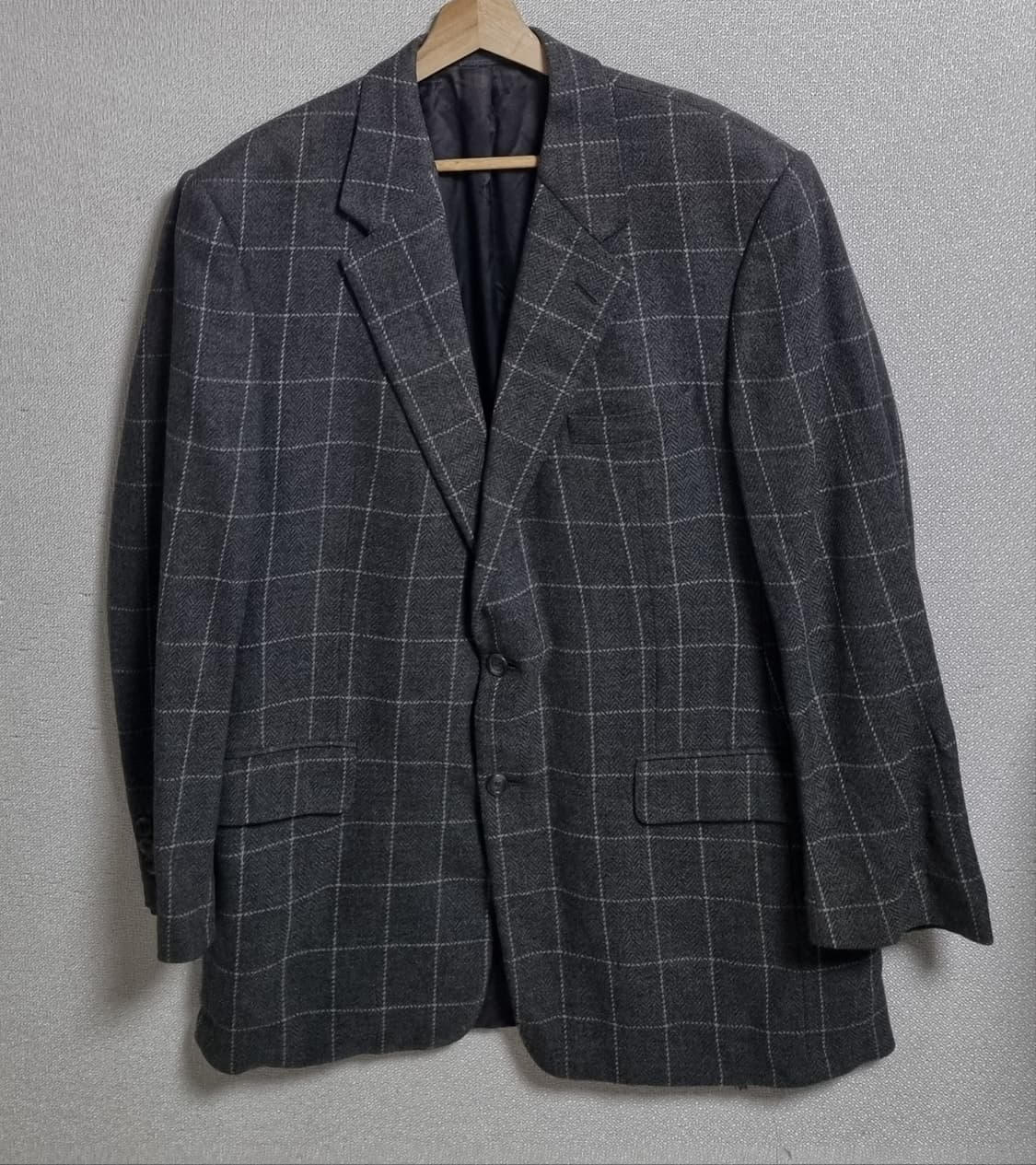 L (100) 버버리 빈티지 그레이 체크 울 블레이저 정장자켓 상품이미지1