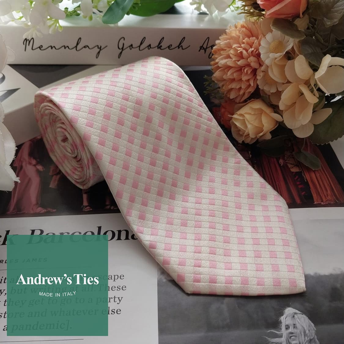 앤드류스타이 실크 핑크 체크 패턴 넥타이 9.3cm A+등급 K2155
 상품이미지2
