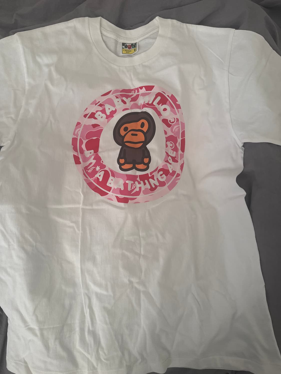 베이프 25SS 베이비마일로 비지워크 써클로고 ABC 핑크 반팔티 화이트 상품이미지2