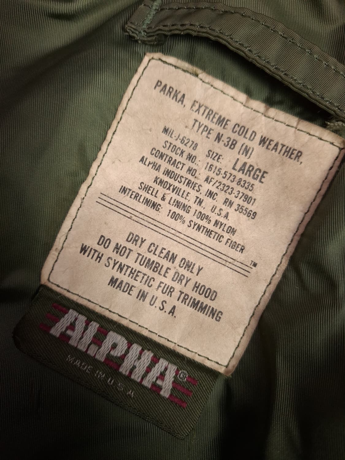 오리지날 90's 미국제조 미공군 민수용 알파사 N-3B 극한지용 파카 상품이미지3