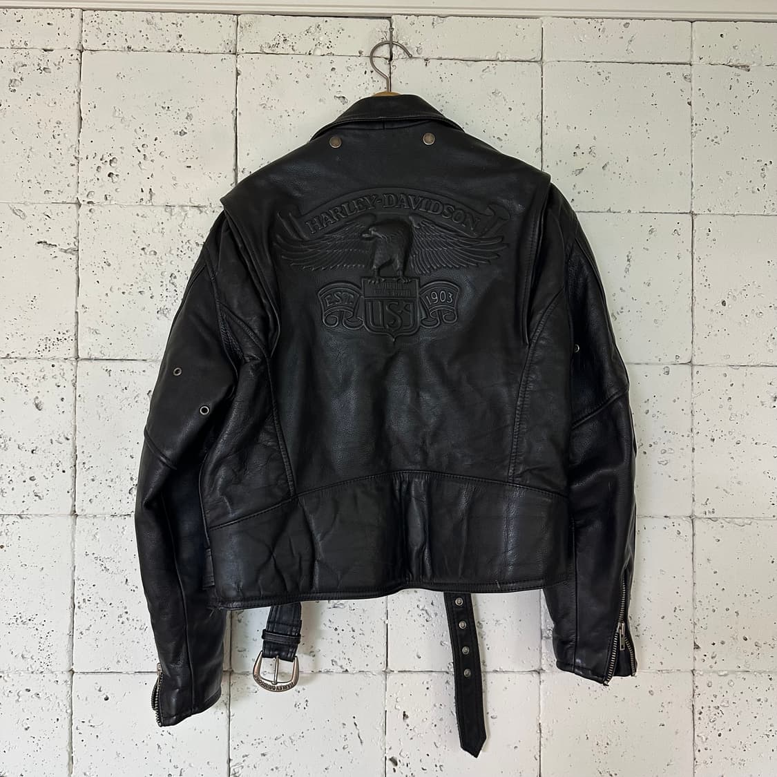 38 할리데이비슨 가죽 라이더자켓 블랙 상품이미지7