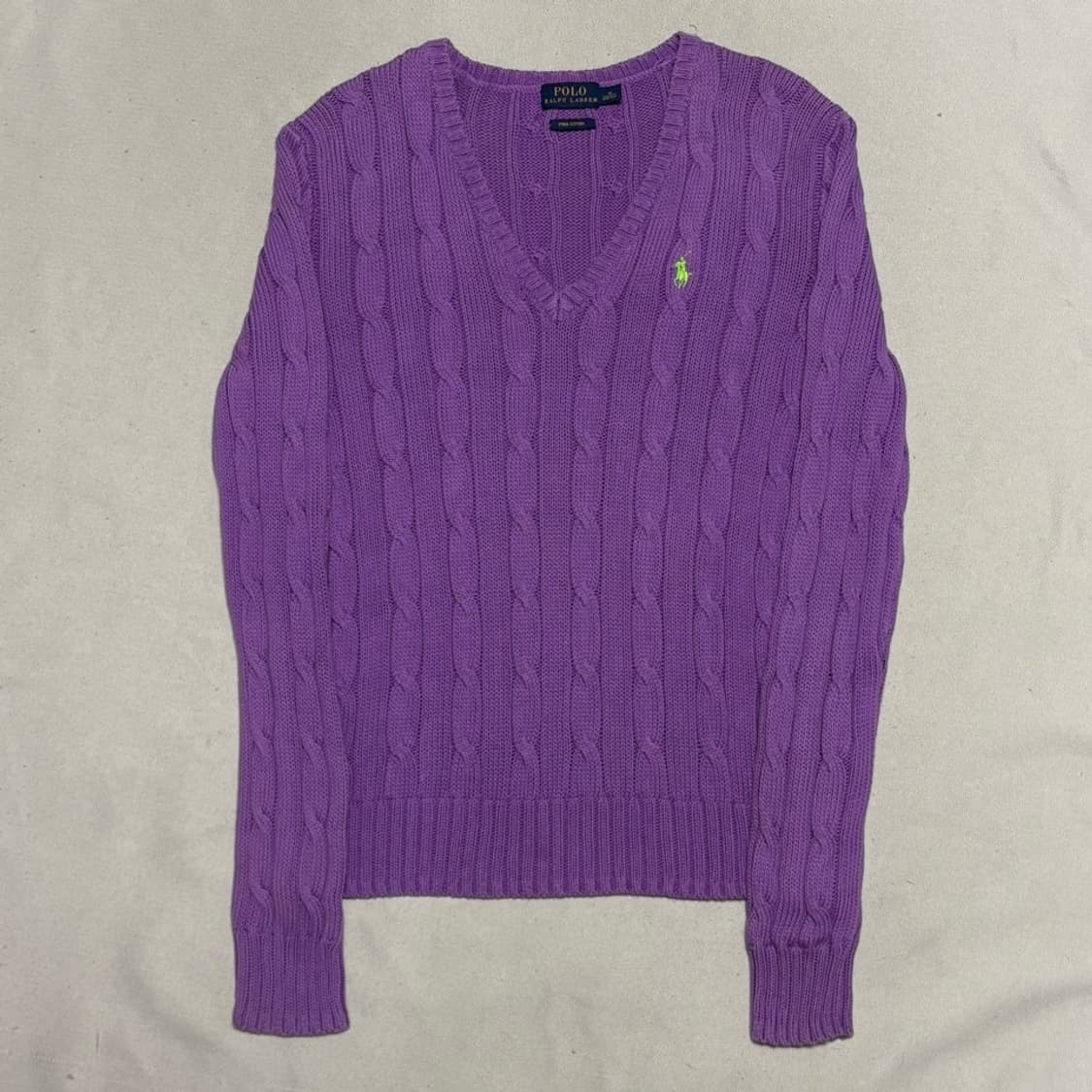 M 폴로랄프로렌 퍼플 브이넥 케이블 니트 상품이미지2