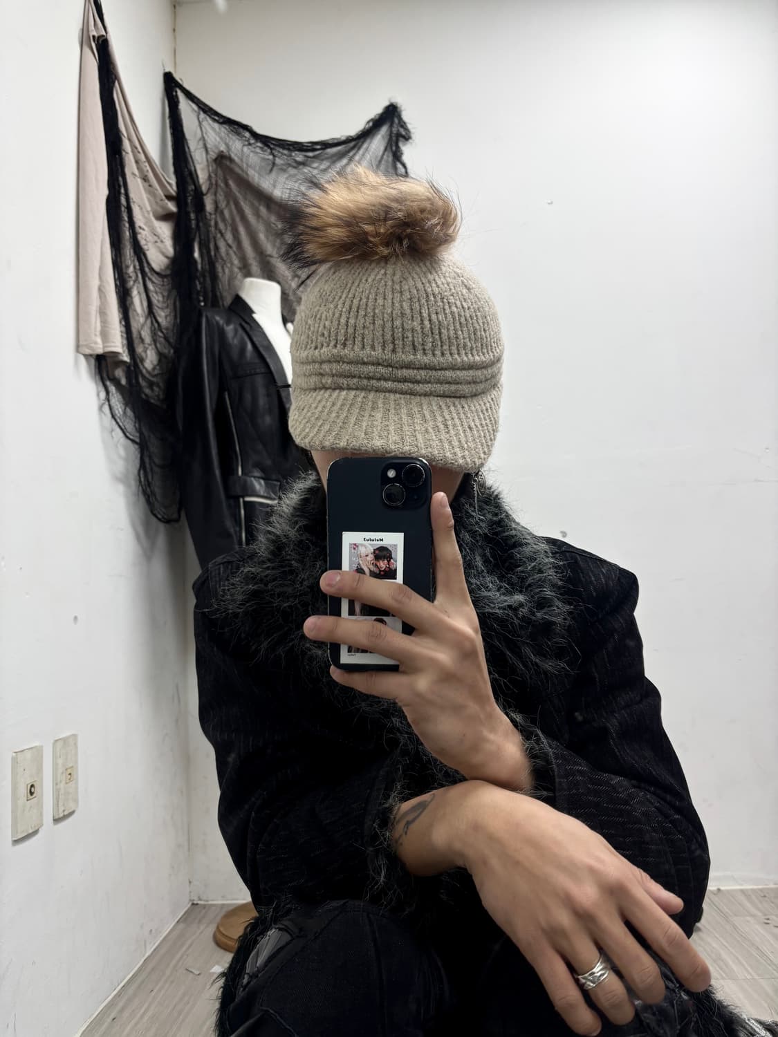 10 Fur Detail Beige Y2K Knit Cap (여성 Fre 상품이미지5