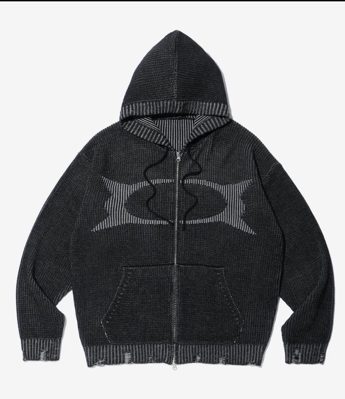 WORMHOLE KNIT HOOD ZIP UP CHARCOAL 상품이미지1