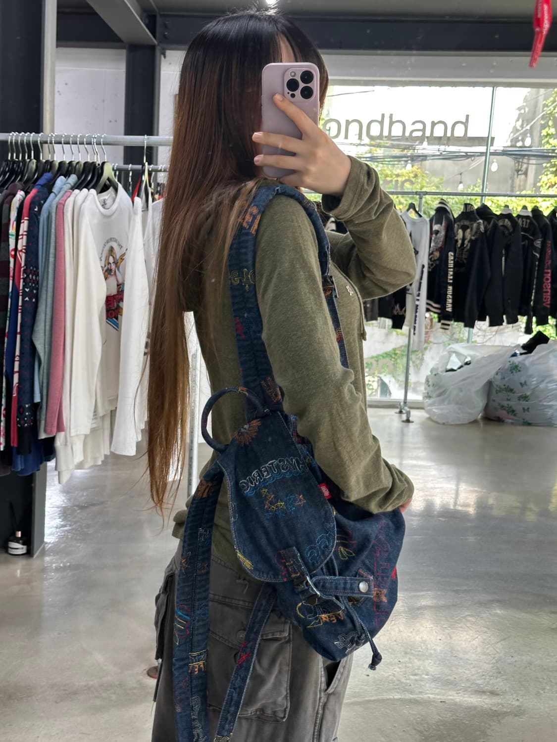 히스테릭글래머 자수로고 데님 럭색 백 상품이미지2