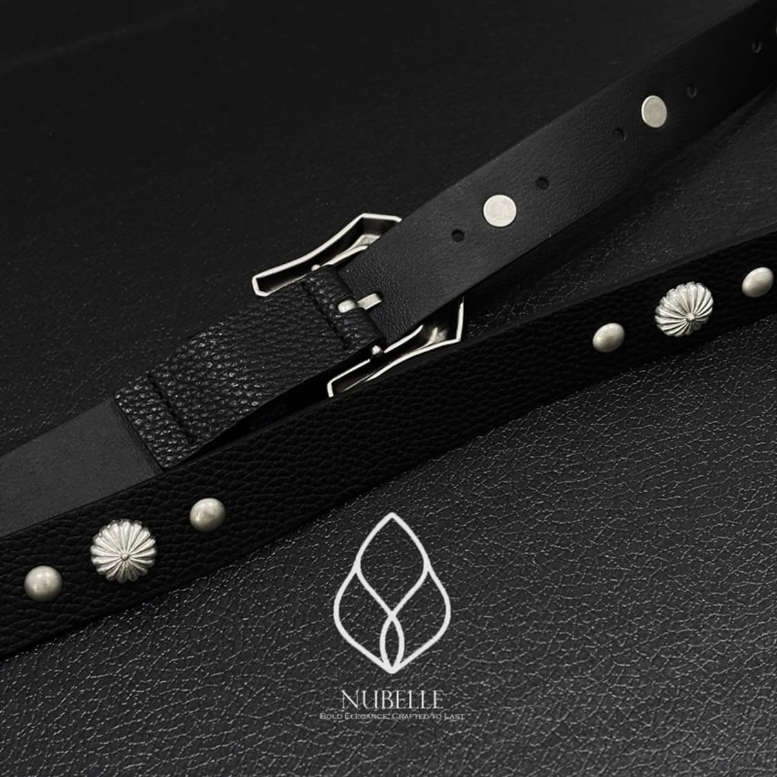 🌗 Flower stud belt / 에스닉 플라워 스터드 가죽 벨트 상품이미지7