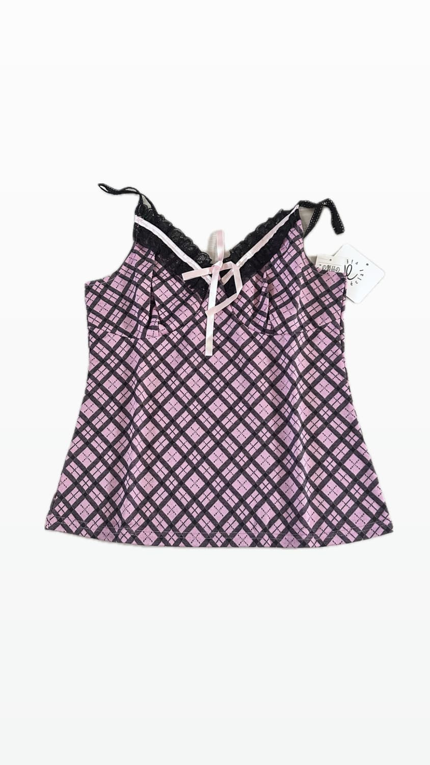 일본 빈티지 체크 캐미솔 나시 슬리브리스 히메갸루 오네갸루 베메클깔 상품이미지1