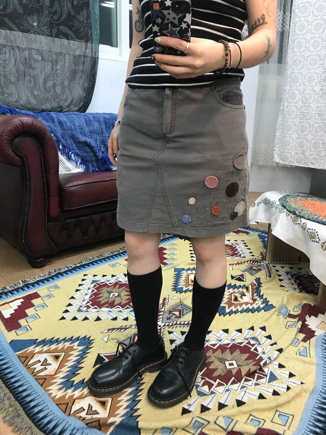 빈티지 여성 파츠 디테일 신치백 미니스커트 상품이미지1