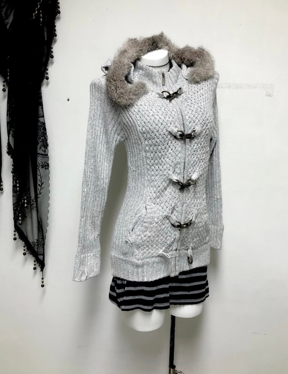 리얼퍼 니트집업 모리 니혼진 너드 무채색 아우터 버클 00s 상품이미지2