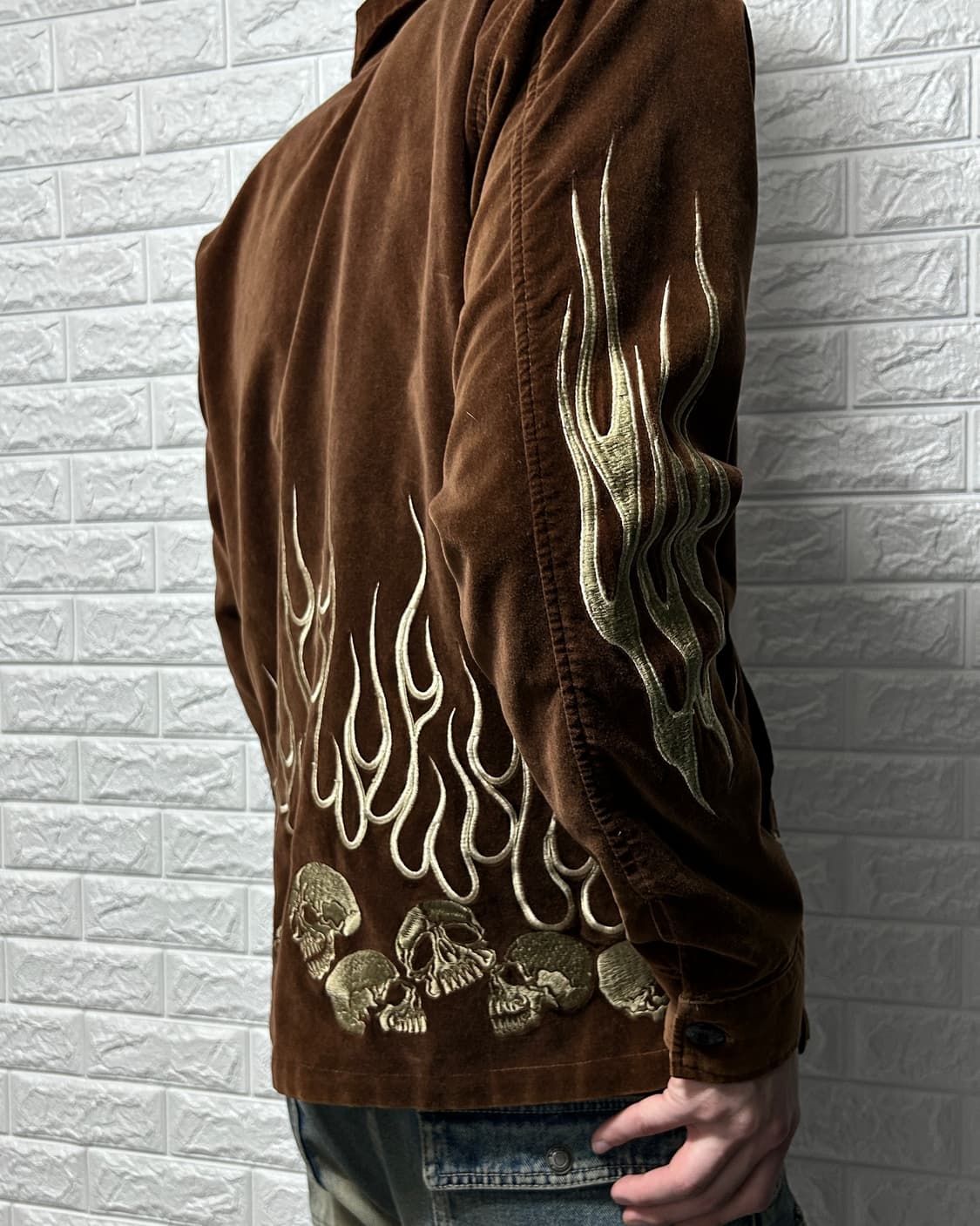 Back Street Crawler 벨루어 플레임 스컬 자켓 상품이미지2