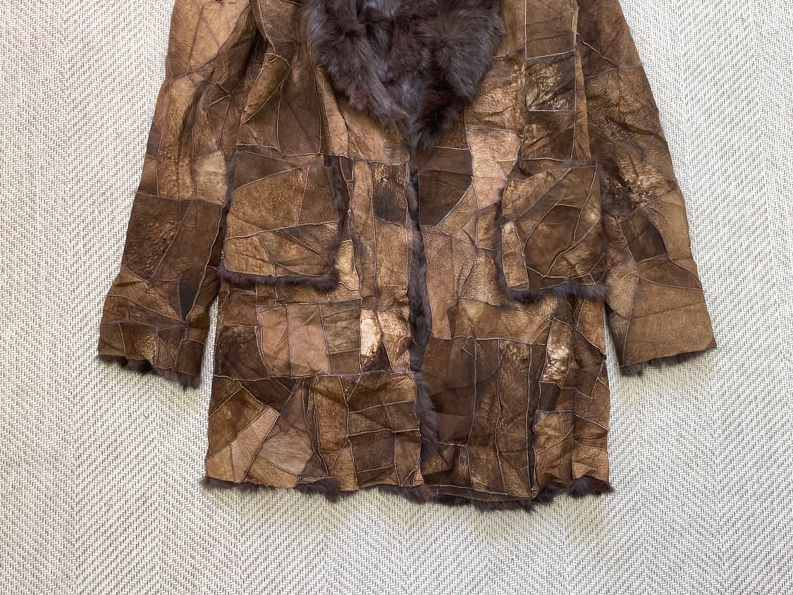 빈티지 컷오프 패치워크 래빗 퍼 코트 y2k J04192 상품이미지2