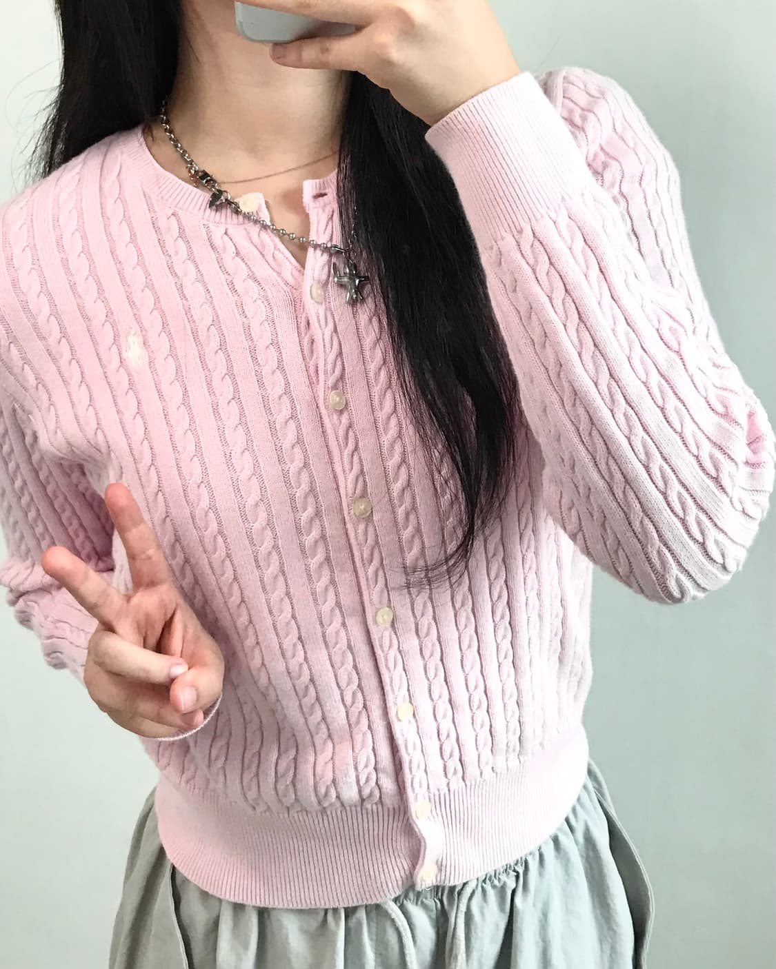Polo 폴로걸즈 QR라벨 베이비핑크 니트 가디건 상품이미지3