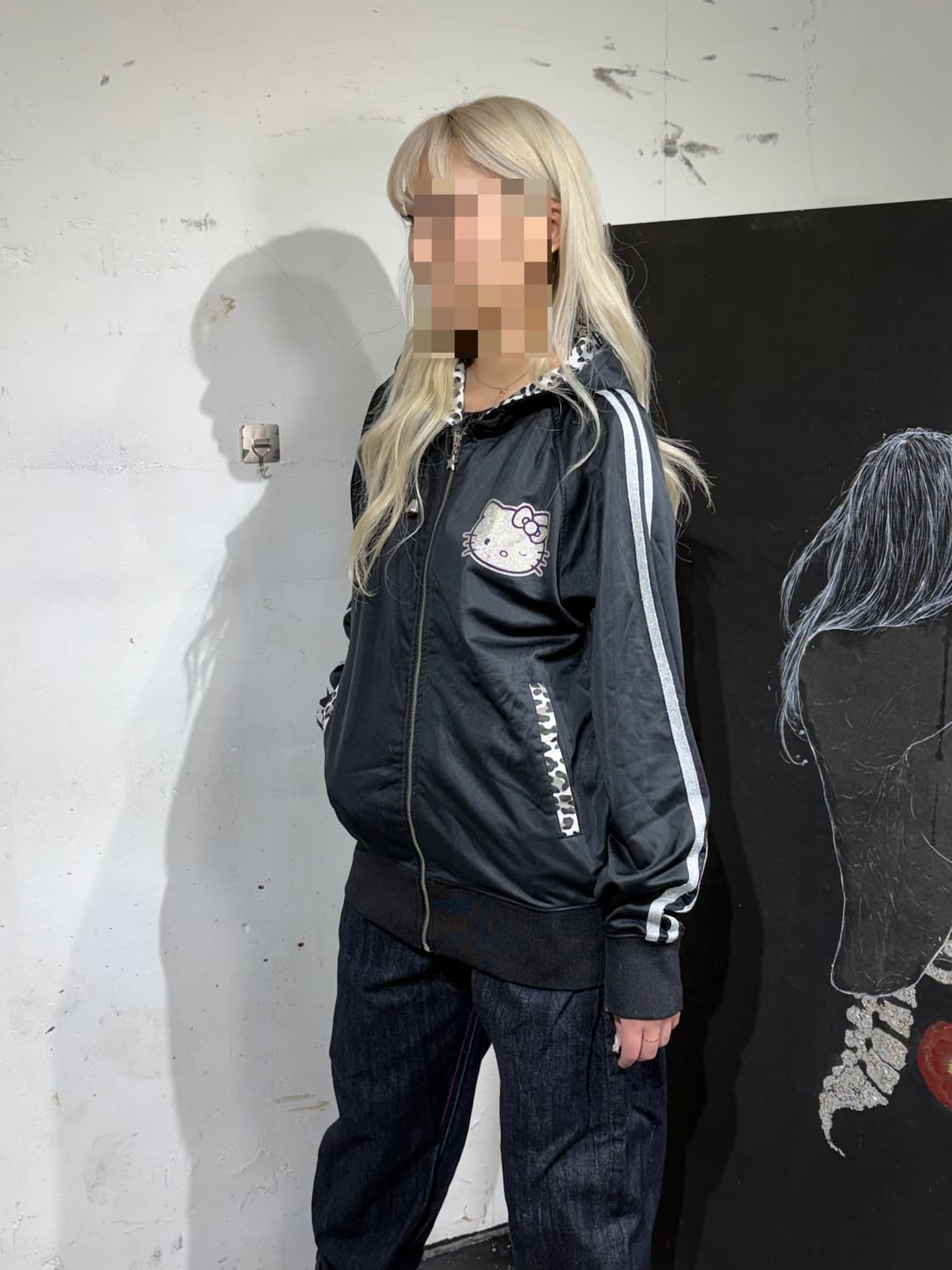 JPN 일본 빈티지 헬로키티 레오파드 호피 갸루 빅로고 져지 후드집업 M 상품이미지4