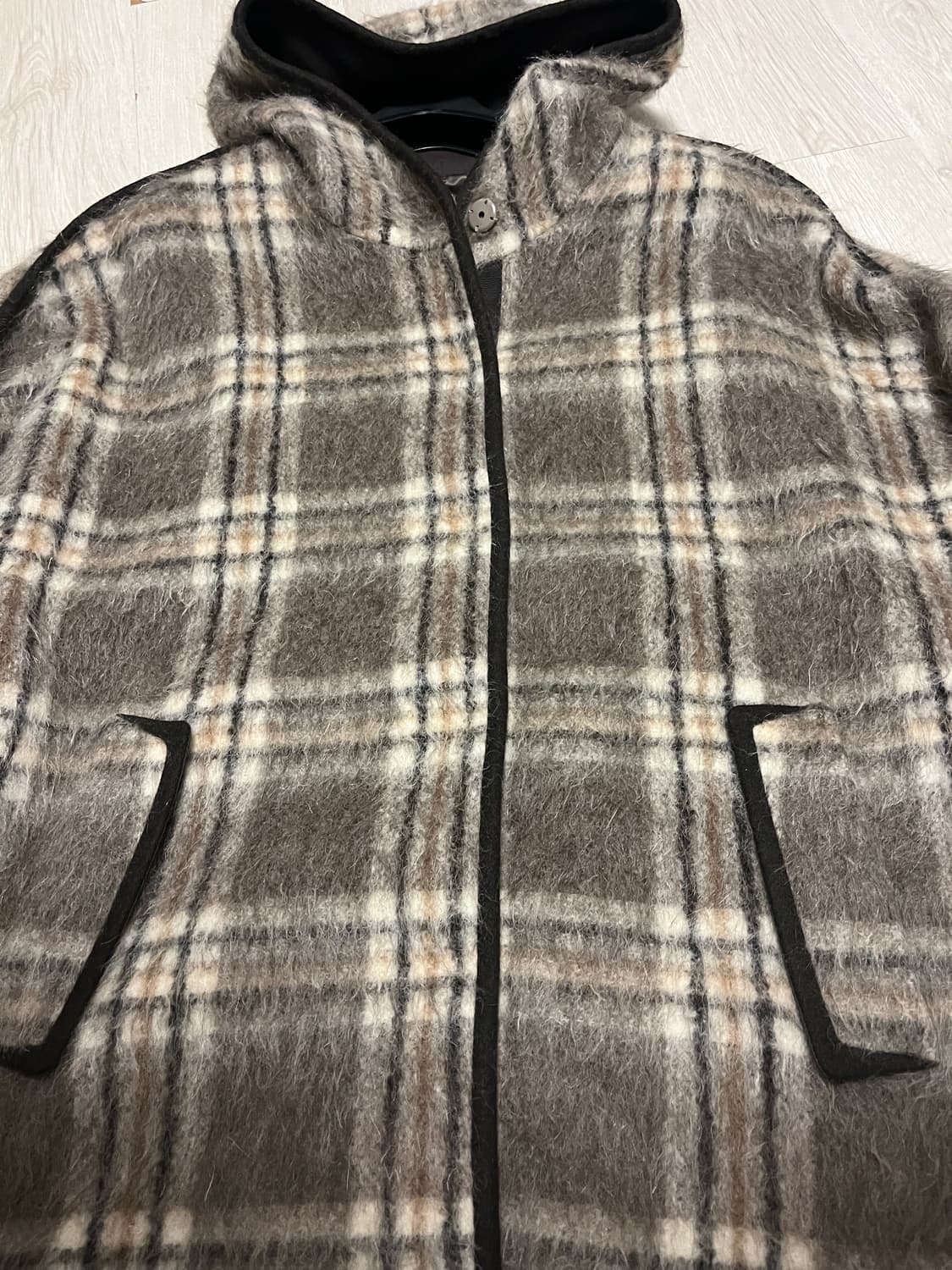 피에르 가르뎅 이태리 알파카 블렌드 체크 후드 M 상품이미지2