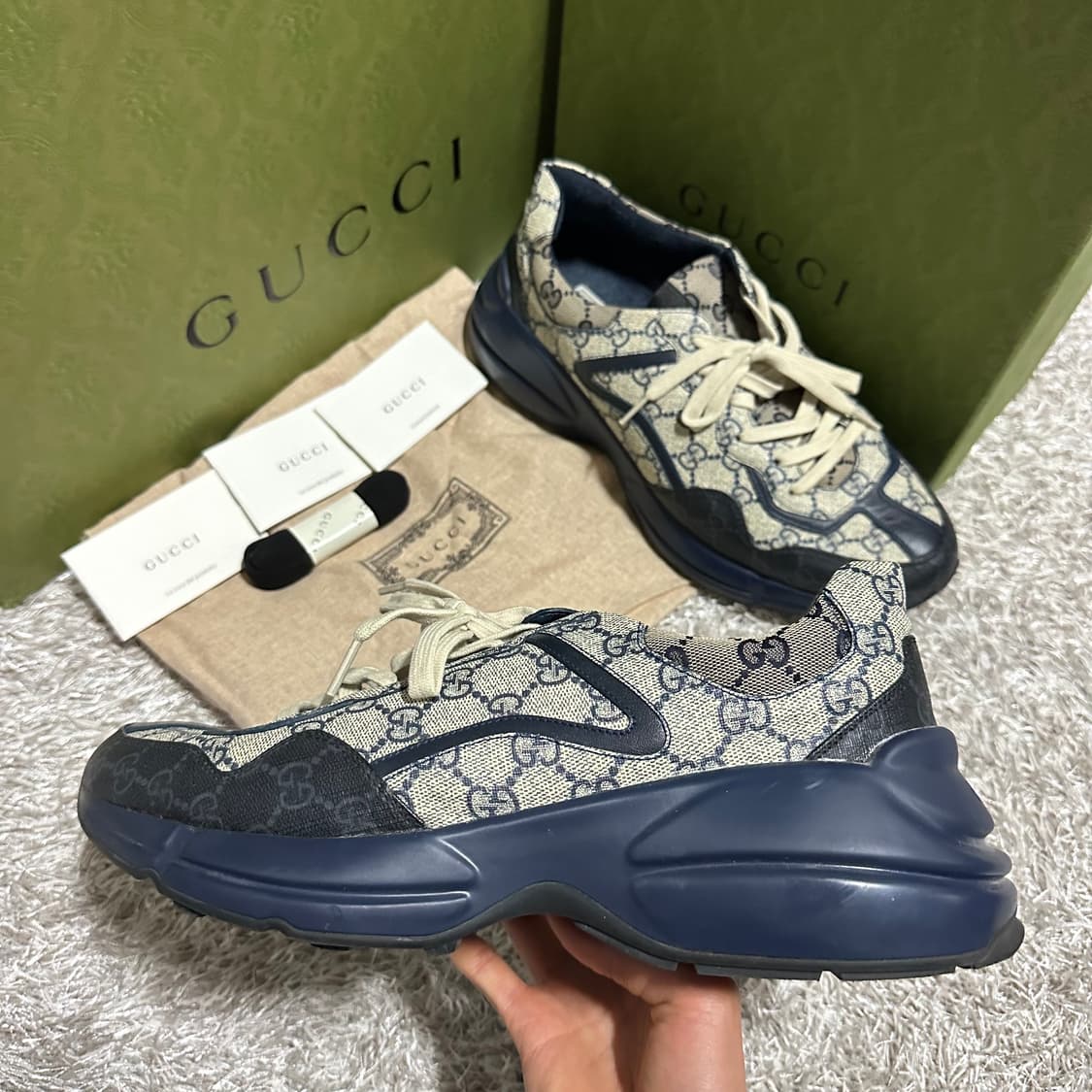 [정품] 구찌 GG 캔버스 라이톤 네이비 스니커즈 285 풀구성품 상품이미지2