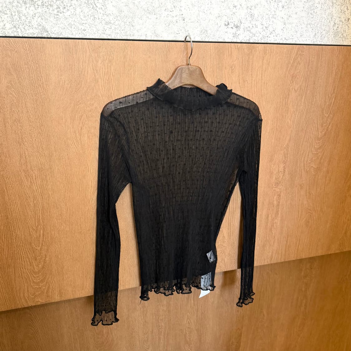 빈티지 하이넥 롱슬리브 시스루 티셔츠 도트 패턴 디테일 블랙 k74 상품이미지1