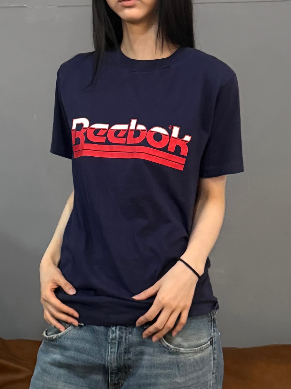 00’s 빈티지 네이비 리복 로고 프린팅 반팔티 상품이미지1