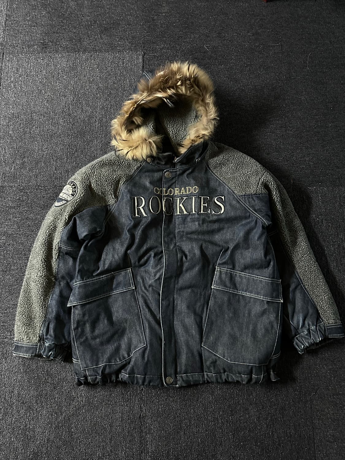 MLB 콜로라도 록키 인디고 그레이 데님 패딩  XL사이즈 상품이미지2