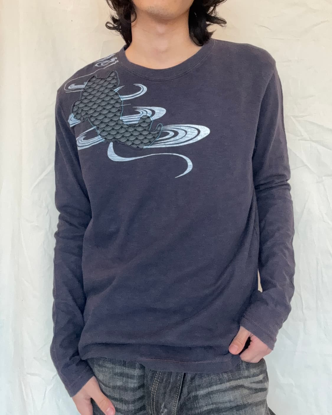 재패니즈 잉어 패치 자수 티셔츠 네이비 오리엔탈 상품이미지6