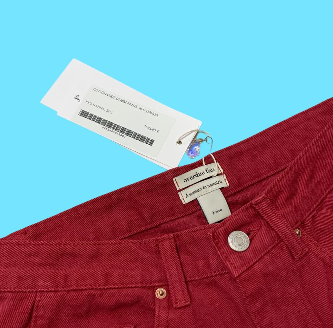 오버듀플레어 코튼와이드데님 레드 1size (새상품) 상품이미지4