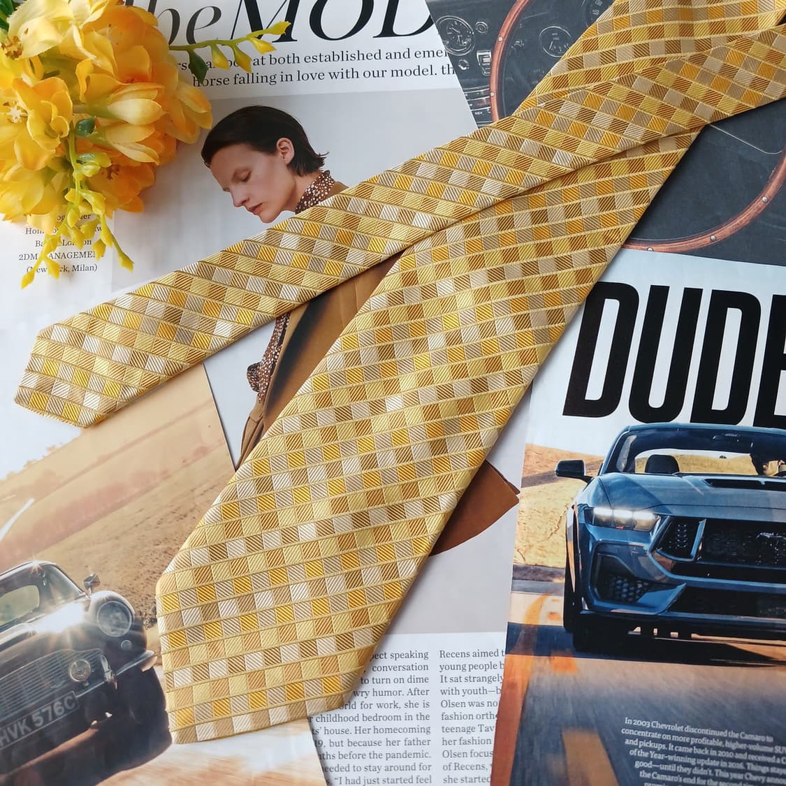 짐톰슨 실크 옐로우 자카드 넥타이  9.6CM A+등급 A19350 
 상품이미지4