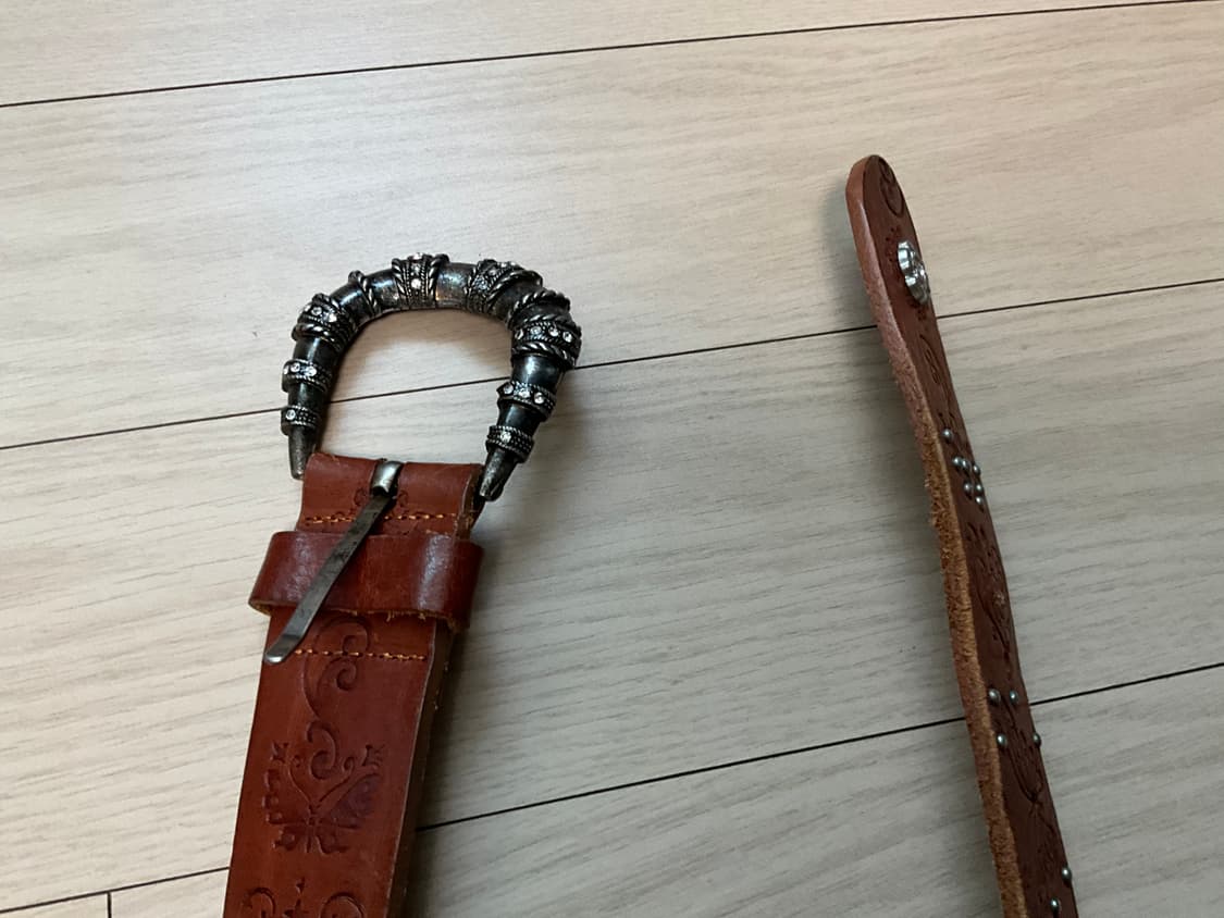 [OS] 빈티지 큐빅장식 브라운 가죽 벨트 상품이미지2